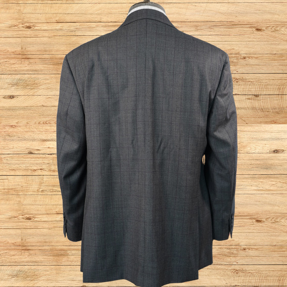 Jos A Bank Reserve Suit Jacket Mens 44R Vitale Barberis Wool Windowpane Gray EUC - Picture 4 of 8